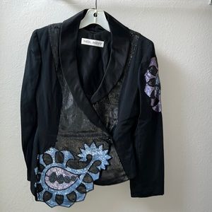 Neil Bieff Gorgeous black , blue and lavender accented sequined Jacket size 8